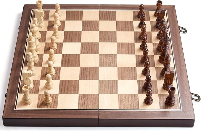 AMEROUS 15'' Magnetic Wooden Chess Set for Adults Kids - with Folding Board, Gift Package, Pieces Storage Slots, Handmade Pieces,Chess Board Game Set for Tournament Professional Beginner-CubbioJoy
