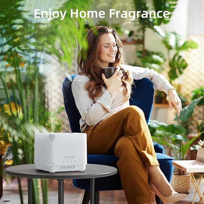ASAKUKI Essential Oil Diffuser, Multifunctional Ultrasonic Aromatherapy Fragrant Oil Vaporizer Humidifier with Timer, Auto-Off Safety Switch, and 7 LED Light Colors, 700 ml (White)-CubbioJoy