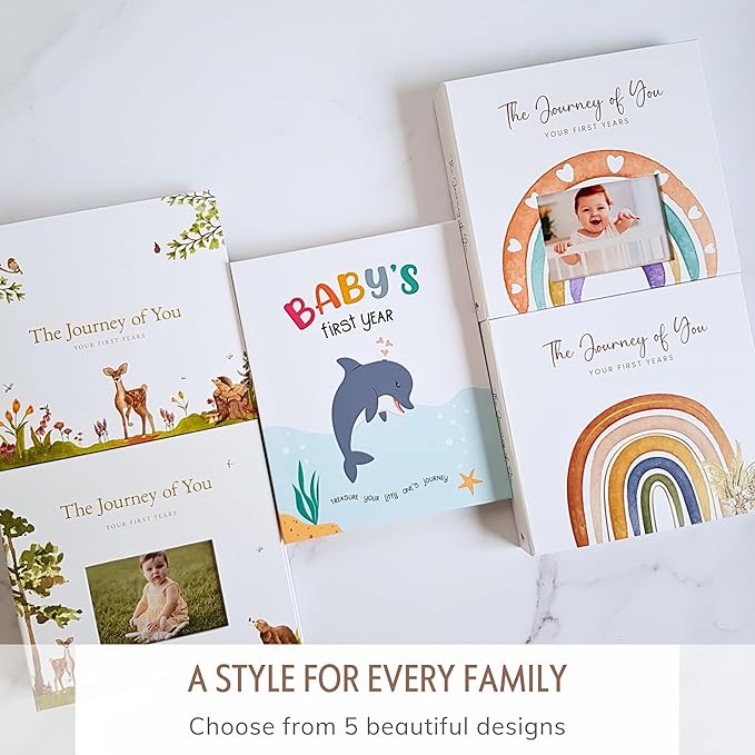 Baby Album Memory Book for Girl or Boy - First 5 Years Unisex Bohemian Rainbow Keepsake Journal to Log Newborn Milestone - Photo Album Scrapbook for Baby Shower - Unique New Parents Gifts for Couples-CubbioJoy