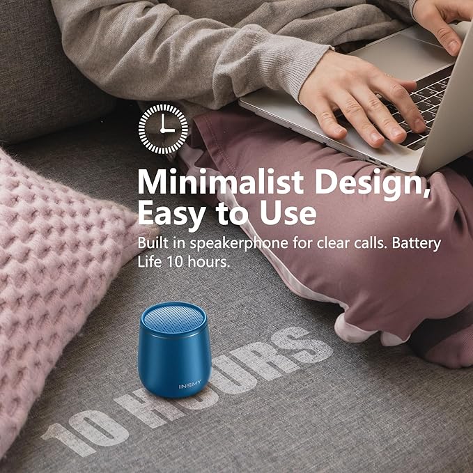 INSMY Small Bluetooth Speaker, Waterproof Mini Portable Wireless Speaker, Punchy Bass Rich Audio Stereo Pairing, Handheld Pocket Size, Built in Mic for Hiking Gift Laptop Tablet (Blue)-CubbioJoy