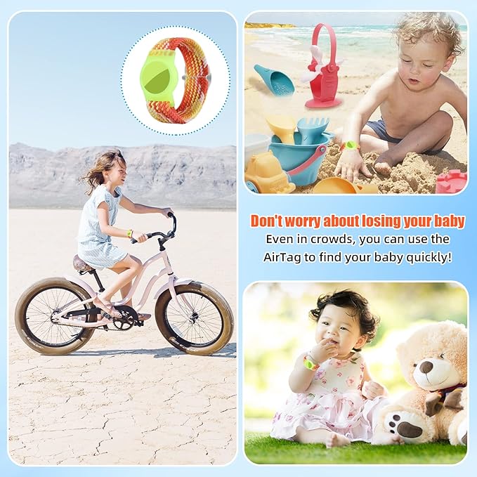 Bracelet for Kids Compatible with AirTag, Nylon Stretch Braided Air Tag Wristband, Protective Case for Airtag GPS Tracker Holder, Adjustable Elastic Watch Band for Toddler Child Elder (Rainbow)-CubbioJoy