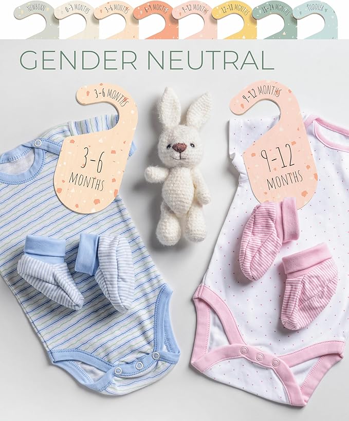 Colorful Baby Size Closet Dividers - Wooden Baby Clothes Organizer for Nursery Decor, Storage & Organization - 8 Pcs of Baby Closet Dividers Ideal as Neutral Nursery Storage Organizers-CubbioJoy