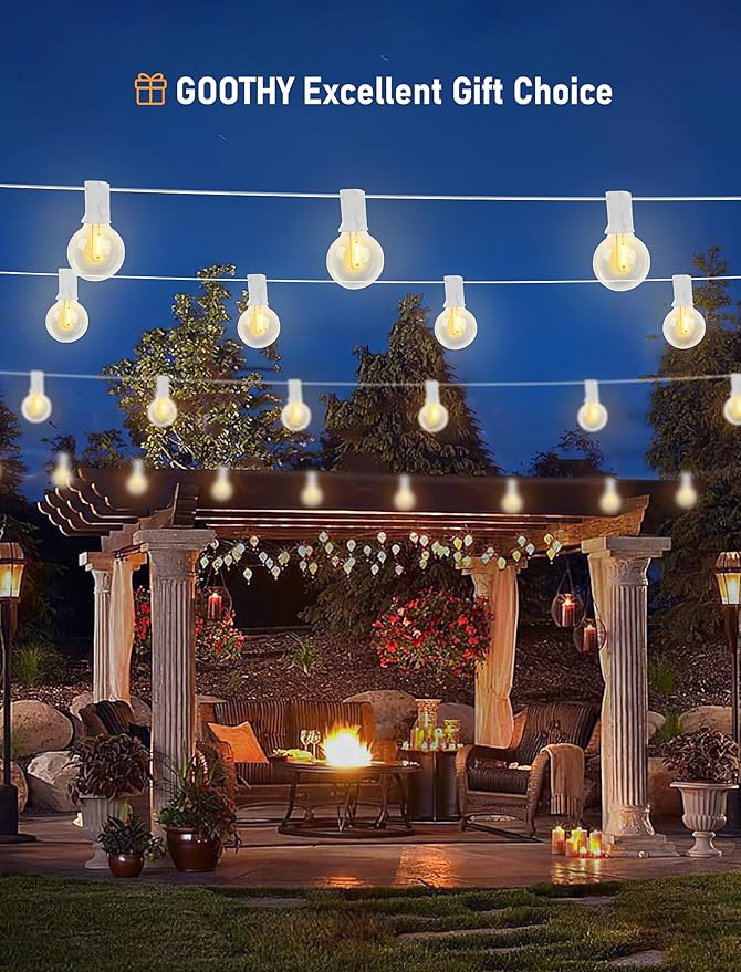 25Ft LED Outdoor String Lights, G40 Globe Patio String Lights Waterproof with 27 Shatterproof Bulbs, Hanging Outdoor Christmas Decorations Lights for Backyard Garden Bistro Wedding Party Decor, White-CubbioJoy