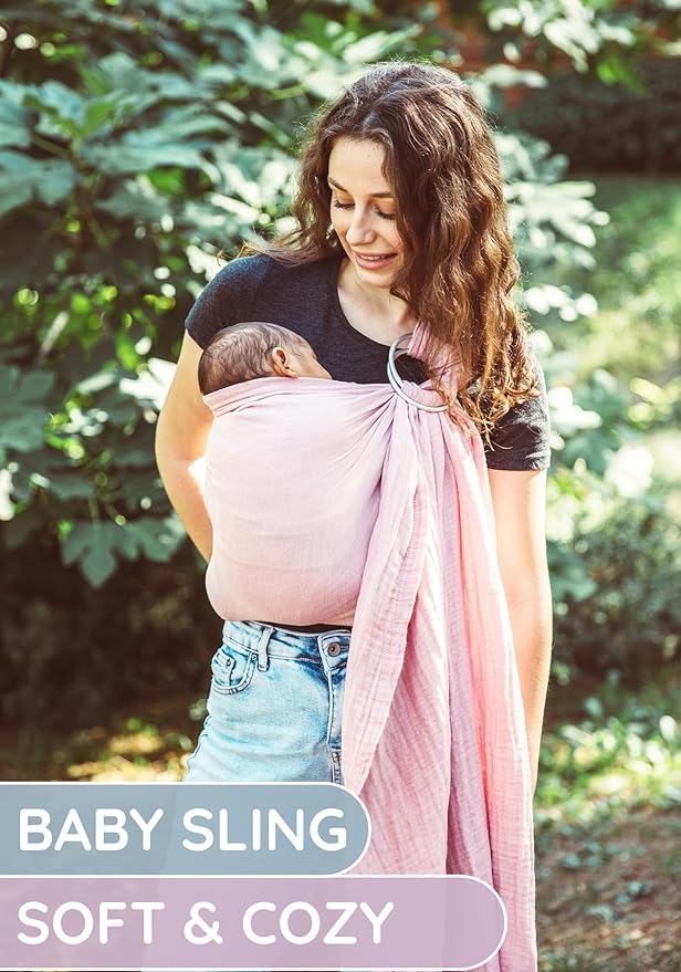 Baby Carrier Sling – Breathable 100% Cotton Wrap for Infant Support, Rose Sling Ring – Adjustable Muslin Fabric, Baby Carrier Newborn to Toddler – Soft Chest Hold for Travel-CubbioJoy