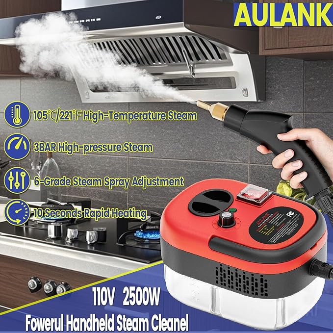 2500W Handheld Steam Cleaner,Portable Car Steamer For Auto Detailing,High-Temperature and Pressure Steam Cleaner For Home, Steam Cleaning Machine for Furniture,Kitchen,Grout,Floor,Tile (Red)-CubbioJoy