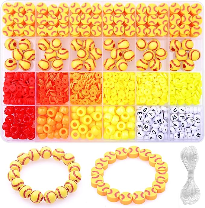 1600PCS Softball Sports Ball Polymer Clay Beads Charms for Friendship Bracelets Making Kit Cute Fun Beads DIY Arts Crafts Birthday Gifts for Kids Girls Softball Bead-CubbioJoy