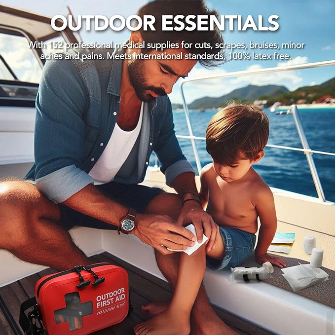 152 PCS Waterproof First Aid Kit, Portable Small Boat Dry Bag Bug Out Bags, Emergency Medical Kit Ideal for Boating, Camping, Fishing, Kayaking, Floating, Red-CubbioJoy