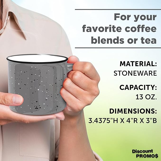 DISCOUNT PROMOS Ceramic Campfire Coffee Mugs 13 oz. Set of 10, Bulk Pack - Perfect for Tea, Espresso, Cappuccino, Hot Cocoa - Grey-CubbioJoy