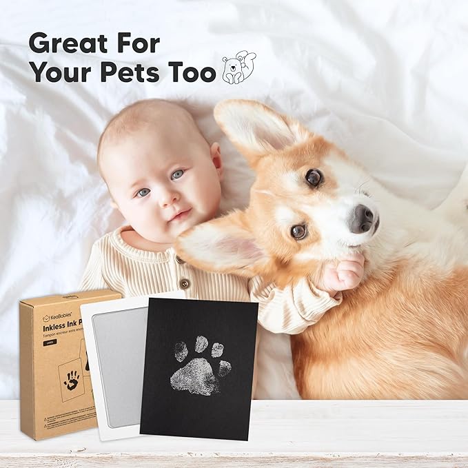 4-Pack Inkless Baby Hand and Footprint Kit - Mess Free Ink Pad for Newborn Keepsake, Dog Nose & Paw Print Kit, Clean Touch Ink Pad for Baby Hand & Footprints, Ideal New Mom Gifts (Gold/Silver, L)-CubbioJoy