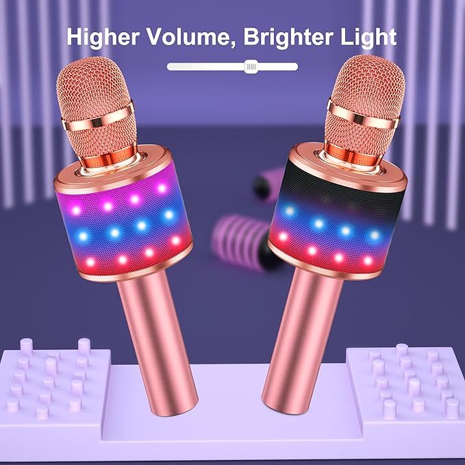 BONAOK Karaoke Microphone for Kids & Adults - Bluetooth Microphones Singing Mic with Disco Lights, Echo Effect, Built-in Speaker Portable Karaoke Player for Party Travel Gifts Q78(Rose Gold)-CubbioJoy