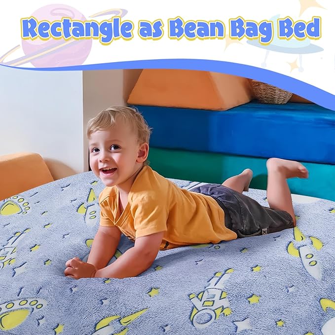 COMAX Kids Bean Bag Chair Turn into Beanbag Bed, Toddler Bean Chair for Girl Boy Sleeping, Lazy Children Bean Bags with Filler, Convertible Child Floor Mattress, Blue Universe-CubbioJoy