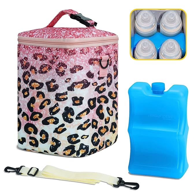 Breastmilk Cooler Bag with Ice Pack Fits 4 Bottles Up to 9 Ounce - Insulated Baby Bottle Cooler on The Go with Strap for Nursing Mom, Daycare or Travel-CubbioJoy