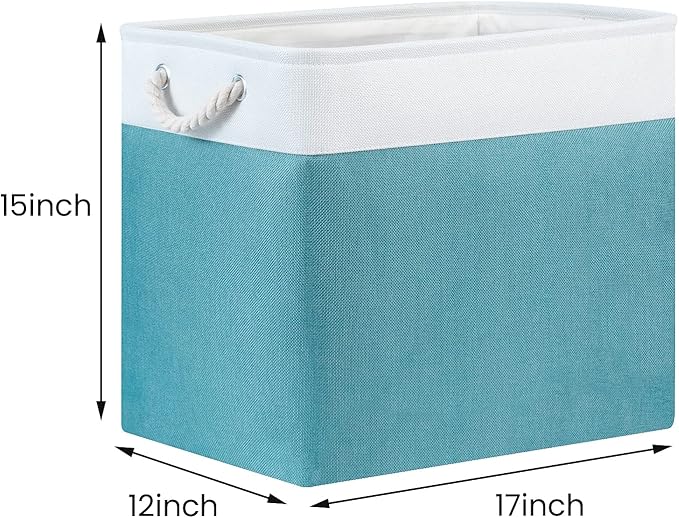 Bidtakay Storage Baskets Extra Large 17x12x15 In Teal Blue Nursery Toy Baskets Fabric Long Shelf Baskets for Organizing Set of 2 Linen Closet Bins for Shelves Decorative Blanket Basket Living Room-CubbioJoy