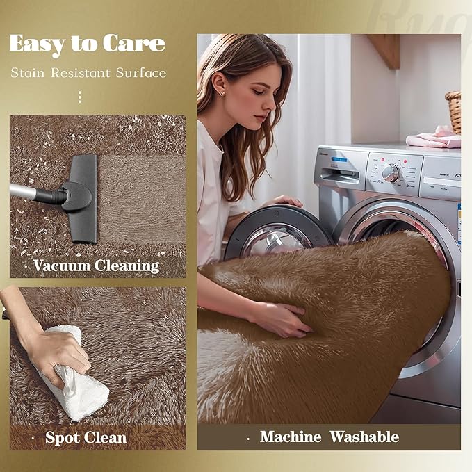 4x6 Area Rug for Living Room: Fluffy Shag Soft Washable Rugs Fuzzy Plush Indoor Carpet for Bedroom Nursery Playroom Dorm Kids Girls Boys Room (Coffee, 4'x6')-CubbioJoy