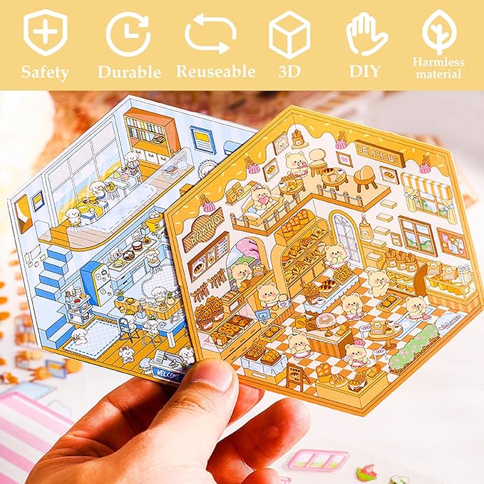DIY 3D Sticker Scene 6 Sets of Stickers for Girls Make Your Own Mini Room Scene Stickers for Kids Cute Kawaii Sticker Therapy for Adult Relief Stress Pass The Time-CubbioJoy