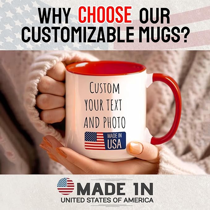 Custom Mug Upload Your Picture Personalized Coffee Mug with Photo Text Name Customized Cup Unique Ideas Gifts for Men Women Mom Dad Girlfriend Boyfriend Friend Family (Red, 15oz)-CubbioJoy