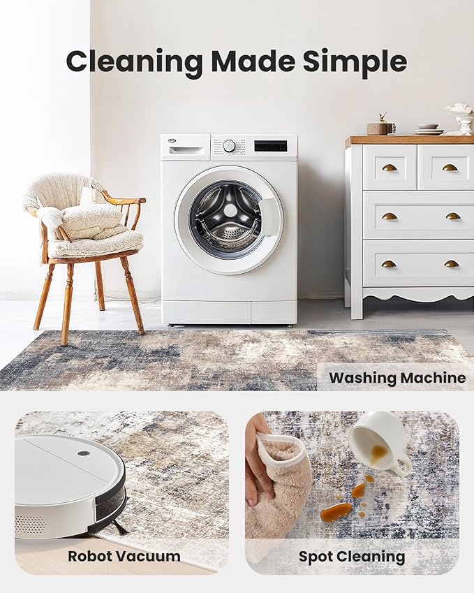 AMADA HOMEFURNISHING Washable Entry Rug, 2x3 Modern Abstract Rug with Short Pile and Non-Slip Backing, Small Rug with Abstract Pattern for Entryway, Kitchen and Living Room, Brown-CubbioJoy