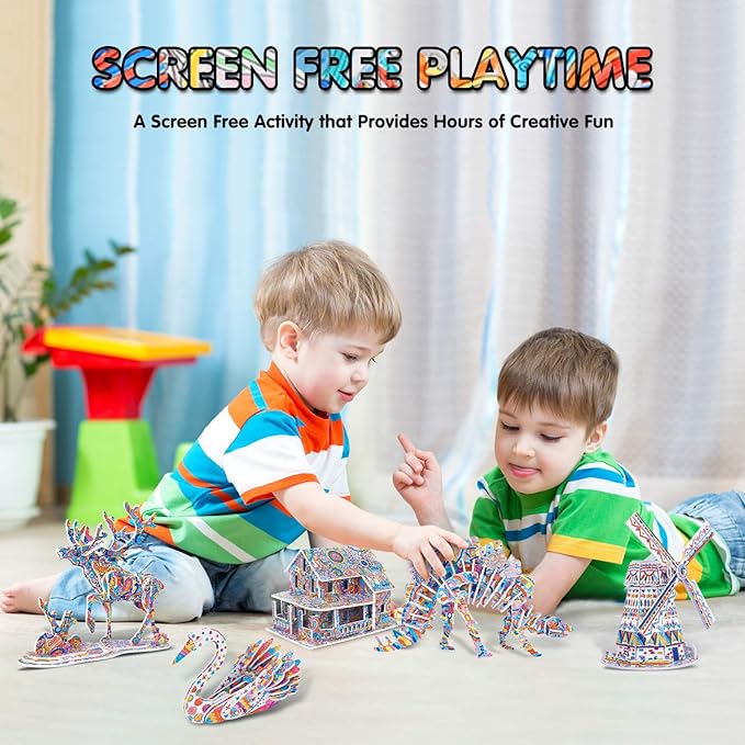 BEARUN 3D Coloring Puzzle Set, Arts and Crafts for Girls and Boys Age 6 7 8 9 10 11 12 Year Old, Fun Educational Painting Crafts Kit with Supplies for Kids, Birthday Toy Gift for Kids-CubbioJoy