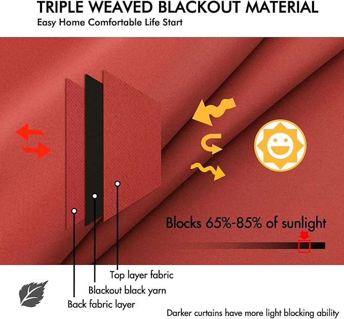 ANRODUO Back Tab Blackout Curtains for Bedroom Living Room, Rod Pocket Pinch Pleated Thermal Insulated Room Darkening Curtains 72 Inches Long 2 Panels, Burnt Orange, 42 x 72 Inch-CubbioJoy
