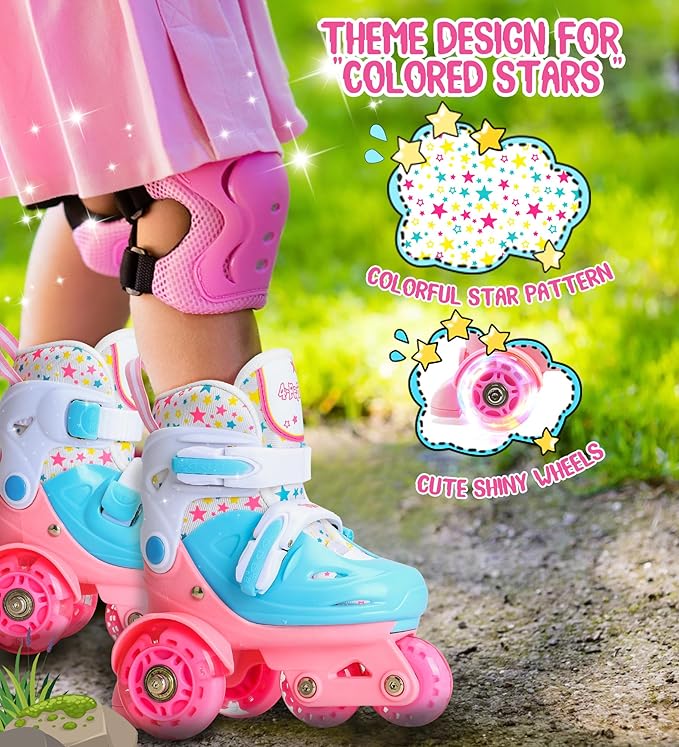 Adjustable Roller Skates for Kids Girls Ladies with Light Up Flash LED Wheels(Age 3-9),Three-Point Type Balance,Gift Box Packing for Toddlers,Children-CubbioJoy
