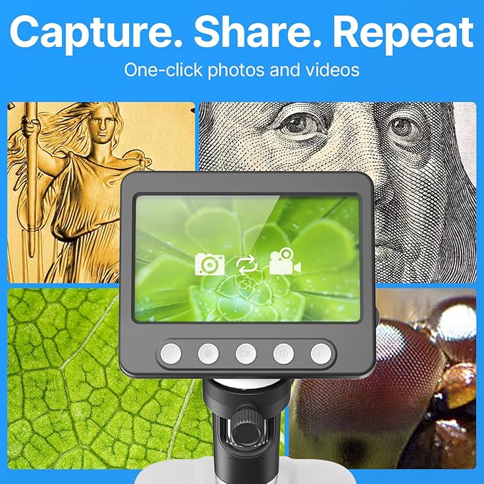 Coin Microscope for Error Coins, 4.3 inches 1080P LCD Digital Microscope, 50x-1000x Magnifier with 8 Adjustable LED Lights, PC View, Compatible with MacOS Windows for Adults Kids-CubbioJoy