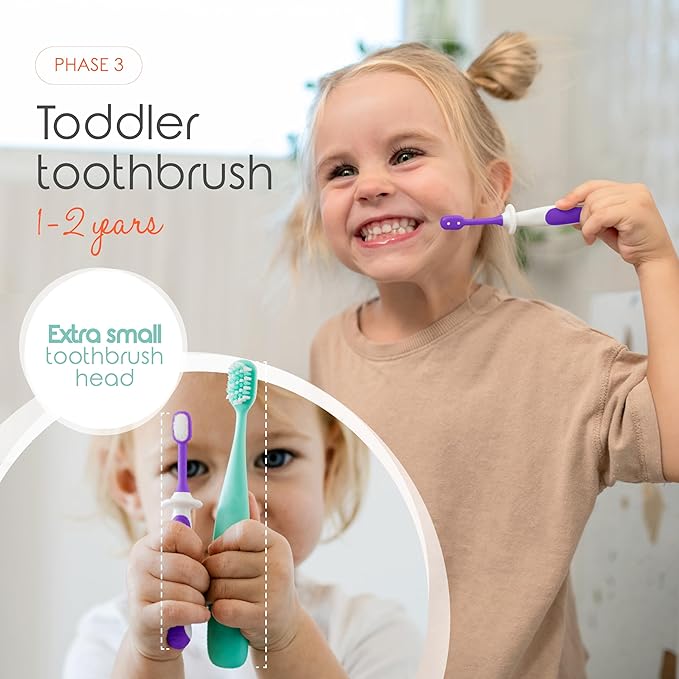 Cherish Baby Care Baby Toothbrush & Toddler Toothbrush Set (0-2 Years) - BPA-Free & Safety-Tested, 2023 Award Winner, Food-Grade Silicone (Purple)-CubbioJoy