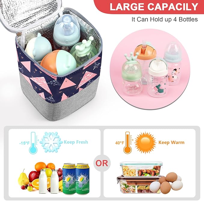 Accmor Breastmilk Cooler Bag, Baby Bottle Cooler Bags, Insulated Bottle Cooler Tote Bags On The Go, Fits 4 Large 8oz Bottles, for Nursing Mom Daycare Travel-CubbioJoy