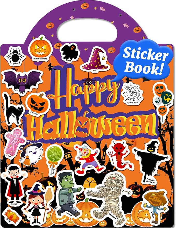 Benresive Reusable Sticker Book for Toddlers 2-4 Years, Fun Travel Stickers for Kids, Waterproof Sticker Books for Toddlers 1-3, Crafts Activities for Todddlers 1-3 2-4 3-5 - Halloween-CubbioJoy