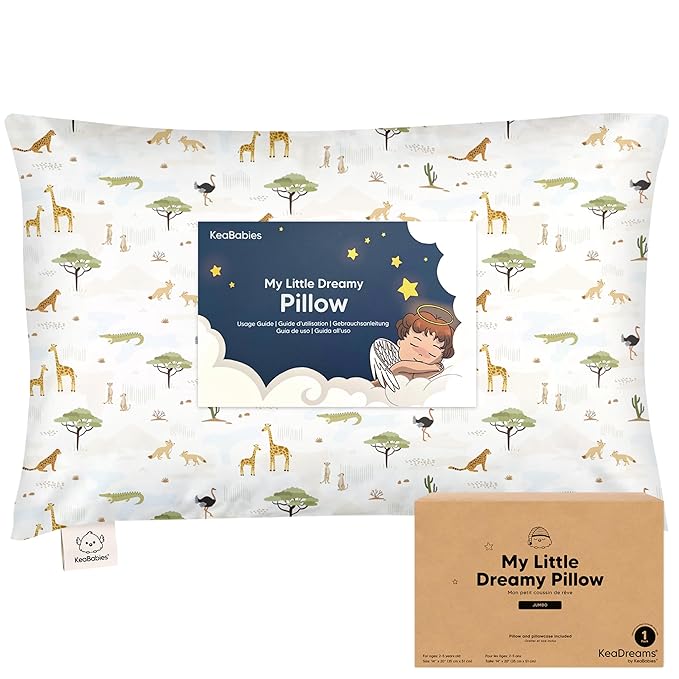 KeaBabies Toddler Pillow with Pillowcase, Jumbo 14X20 - Soft Organic Cotton Toddler Pillows for Sleeping - Machine Washable - Perfect for Travel, Toddler Bed Set (Grasslands)-CubbioJoy