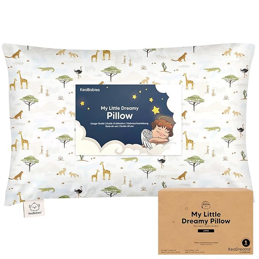KeaBabies Toddler Pillow with Pillowcase, Jumbo 14X20 - Soft Organic Cotton Toddler Pillows for Sleeping - Machine Washable - Perfect for Travel, Toddler Bed Set (Grasslands)-CubbioJoy