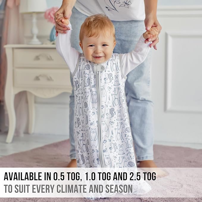 Baby Sleep Sack 1.0 TOG, Organic Cotton Baby Wearable Blanket with Two-Way Zipper, Swaddle Transition Baby Sleeping Bag, All-Season Sleep Sack for Newborn Infant Toddler Boy Girl, 2-Pack, 0-6 Month-CubbioJoy