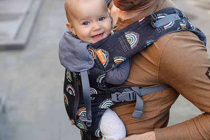 Beco Baby Carrier 8 Hybrid Newborn to Toddler Carrier (7-45lbs) - All in 1 Mesh Backpack, Front and Hip Carrier with Adjustable Seat - Cooling Ergonomic Carrier (Boho Rainbow)-CubbioJoy