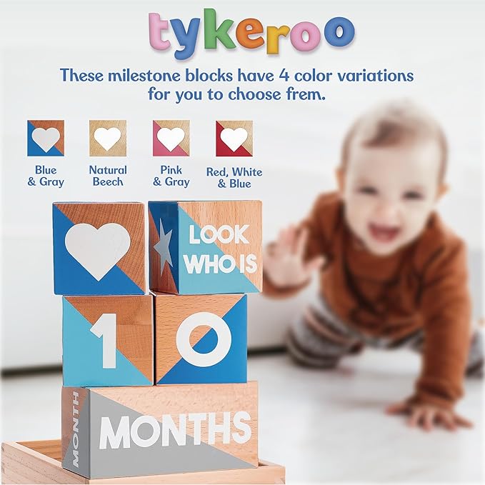 Baby Monthly Milestone Blocks — Cute Nursery Decor — Lovely Newborn Photography Props — Baby Shower Gifts (Blue & Gray)-CubbioJoy