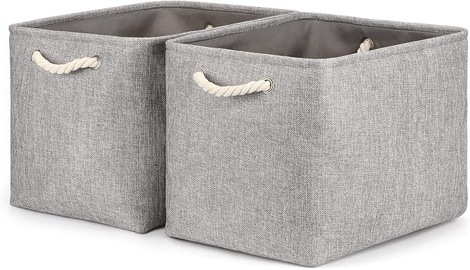 Bidtakay Grey Baskets [2-Pack] Shelf Baskets for Storage 16" X 11.8" X 11.8" Large Fabric Rectangular Decorative Storage Basket Organization Bins for Shelves Closet Home Organization(Grey)-CubbioJoy