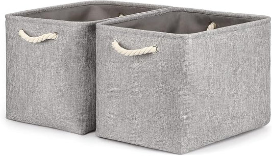 Bidtakay Grey Baskets [2-Pack] Shelf Baskets for Storage 16" X 11.8" X 11.8" Large Fabric Rectangular Decorative Storage Basket Organization Bins for Shelves Closet Home Organization(Grey)-CubbioJoy