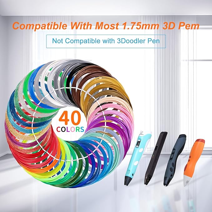 40 Colors PLA 3D Pen Filament Refills Compatible with SCRIB3D MYNT3D PIKA3D 3D Pen Most 1.75mm 3D Prining Pens NOT FIT 3Doodler Start Pen-CubbioJoy