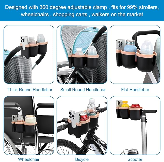 Accmor Stroller Cup Holder with Phone Holder, Bike Cup Holder, Universal Cup Holder for Uppababy Nuna Doona Strollers, 2-in-1 Cup Phone Holder for Stroller, Bike, Wheelchair, Walker, Scooter-CubbioJoy