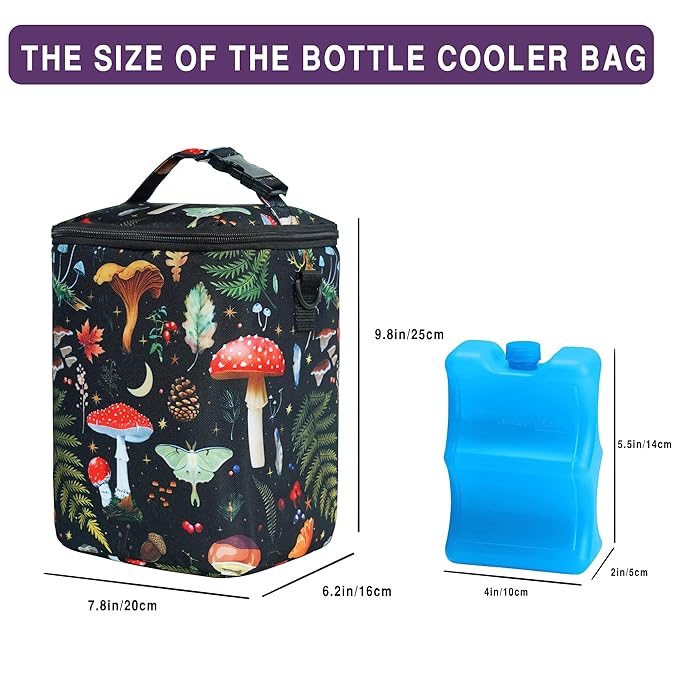 Breastmilk Cooler Bag with Ice Pack Fits 4 Baby Bottles Up to 9 Ounce Insulated Baby Bottle Bag Breast Milk Cooler on The Go with Strap Baby Bottle Cooler Bag for Nursing Mom Daycare or Travel-CubbioJoy