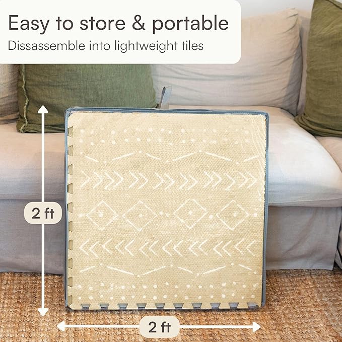 Baby Play Mat for Floor – 4x6ft Beige | Soft Non Toxic Premium EVA Foam Tiles for Tummy Time, Crawling & Playroom – Waterproof Interlocking Floor Mat for Babies & Toddlers by Lillefolk (6 Tiles)-CubbioJoy
