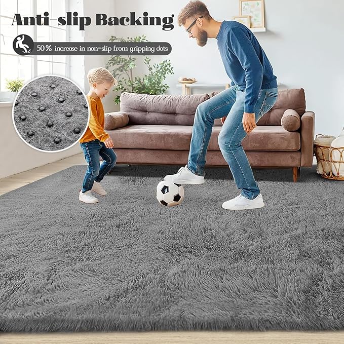 4x6 Area Rug for Living Room: Fluffy Shag Soft Washable Rugs Fuzzy Plush Indoor Carpet for Bedroom Nursery Playroom Dorm Kids Girls Boys Room (Dark Grey, 4'x6')-CubbioJoy
