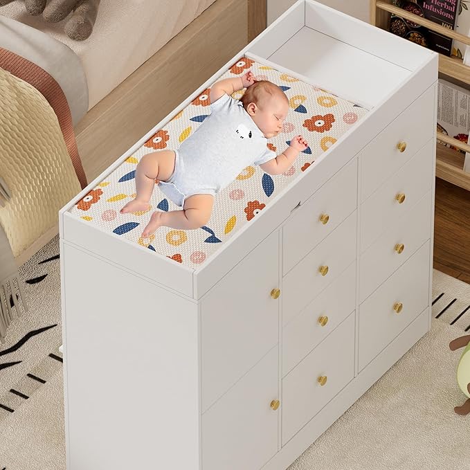 Changing Table Dresser with Drawers,Modern Baby Dresser with Changing Table Top for Nursery,Diaper Changing Station Organizer for Infants Newborn,White-CubbioJoy