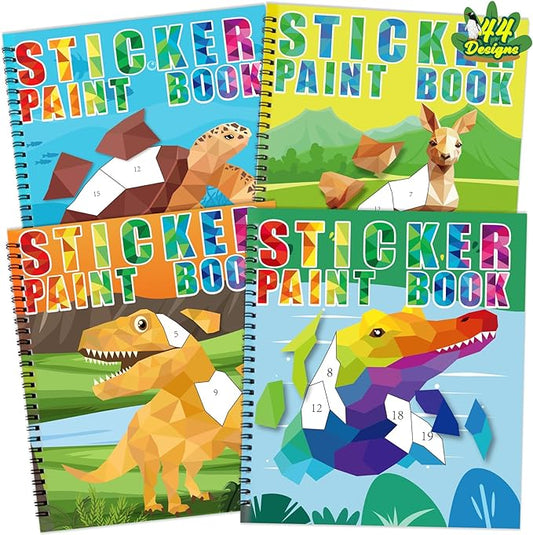 90shine 4PCS Sticker Books for Kids Ages 4-8 Includes Underwater Pet Dinosaur Rainbow Themed Multiple Designs Party Gift Create 44 Pictures-CubbioJoy