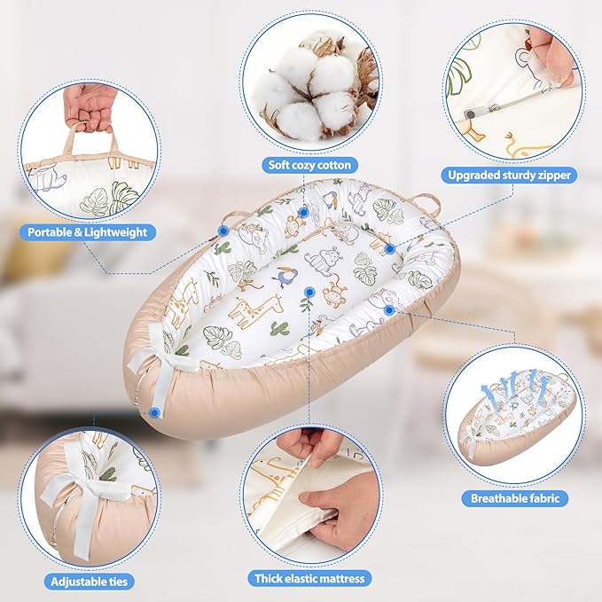 Baby Lounger - Breathable & Soft Baby Nest, Portable and Lightweight Tummy Time Lounger for Home and Travel, Ideal Newborn Babies Essentials Baby Shower Gifts-CubbioJoy