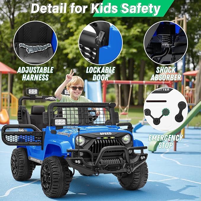2 Seater Ride On Car Truck with Remote Control XL, Kids 24V Battery Powered Electric Vihicle w/21 in Seat, 3 Speeds, 2WD/4WD Switichable, Shock Absorbers,Bluetooth, Flower, Gift Choice-CubbioJoy