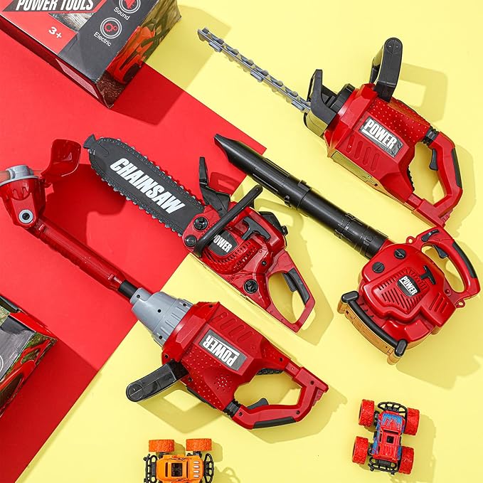 3 Pcs Toy Gardening Tool Set for Kids Toy Leaf Blower Hedge Trimmer Chainsaw Pretend Play Set with Lights and Sounds Birthday for Boys Girls-CubbioJoy