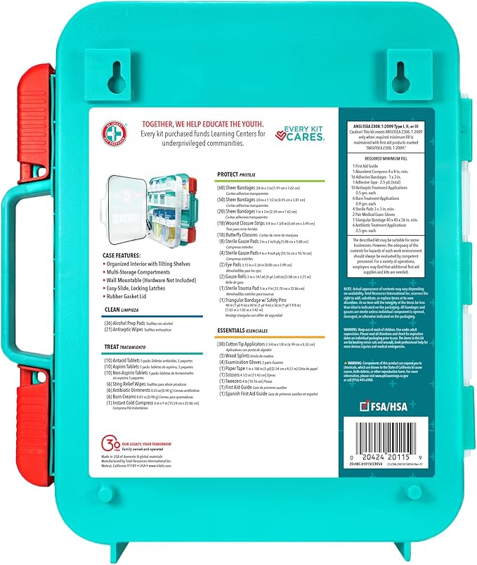 Be Smart Get Prepared First Aid Kit, Teal, 326 Piece, Exceeds OSHA and ANSI Guidelines 100 People - Office, Home, Car, School, Emergency, Survival, Camping, Hunting and Sports-CubbioJoy