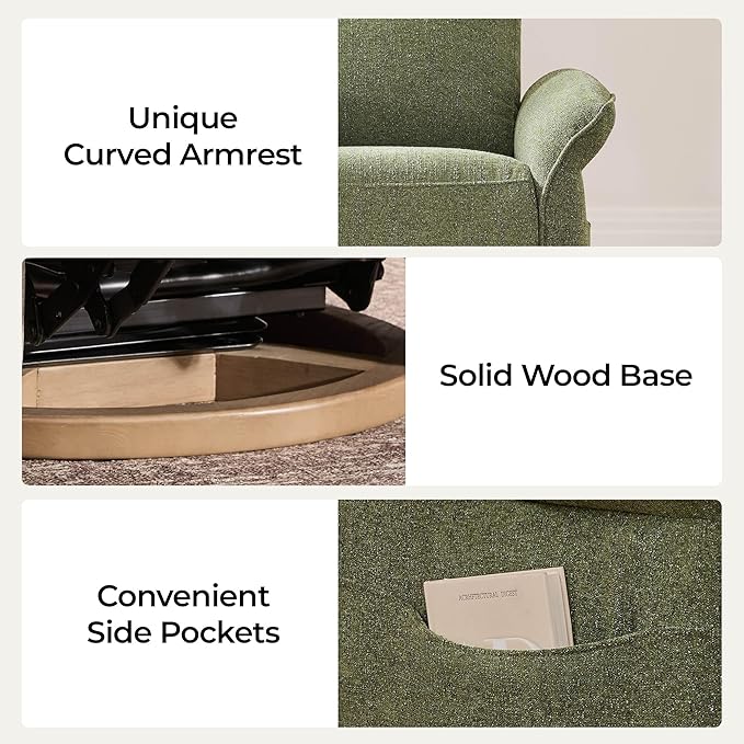 CHITA Power Recliner Chair, Electric Triple-Motor Swivel Glider Nursery Rocking Chair with Adjustable Power Headrest and Lumbar Support, GREENGARD Gold Certified, Solid Wood Base, Forest Green-CubbioJoy