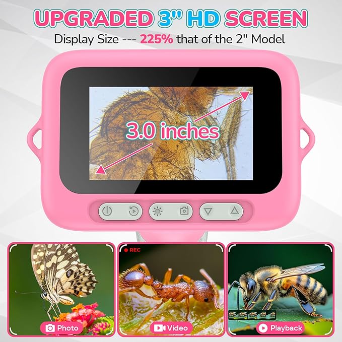 3" Screen Digital Microscope for Kids: 1000X Rechargeable Mini Pocket Portable Miniscope Magnifying Glass 4K Coin Jewelry Loupe Edu Science STEM Toy Xmas Gift 4-12 Boys Girls-CubbioJoy