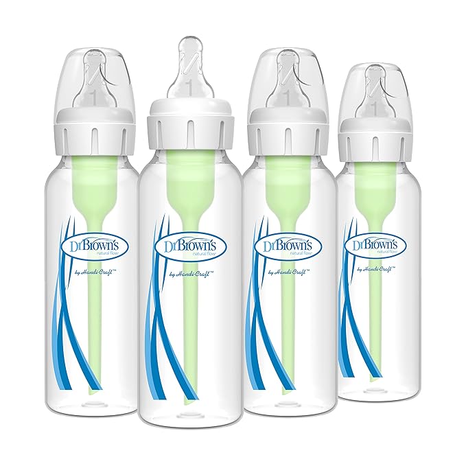 Dr. Brown's Natural Flow Anti-Colic Options+ Narrow Baby Bottle, 8 oz/250 mL, with Level 1 Slow Flow Nipples, 0m+, 4 Pack-CubbioJoy
