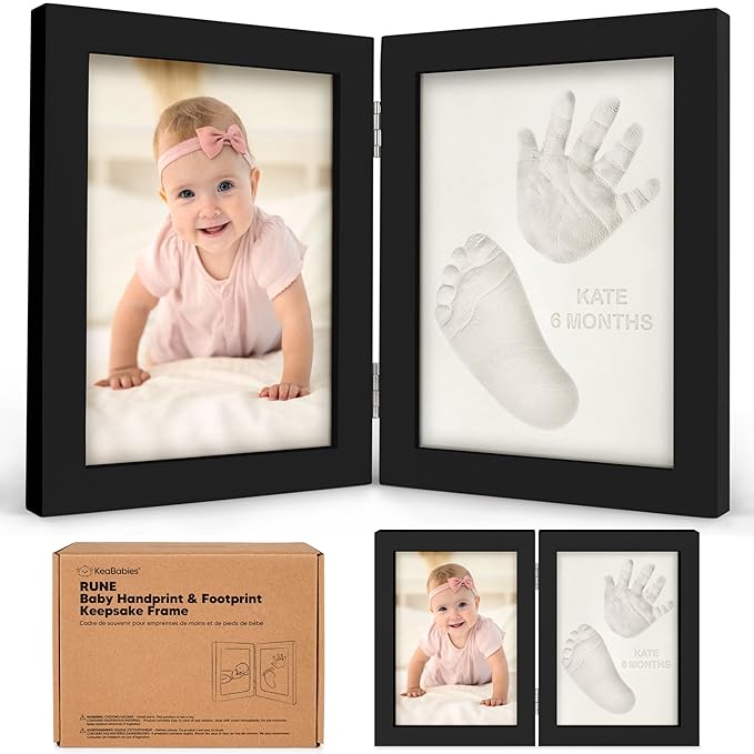 Baby Hand and Footprint Kit, Quick Dry Clay - Newborn Keepsake Feet and Handprint Kit, Nursery Picture Frame, Pet Dog Paw Prints,Personalized New Mom Gifts for Baby Showers & Registry(Onyx Black)-CubbioJoy